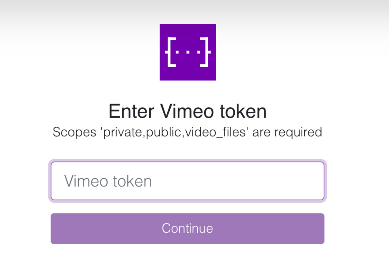 OTTfeed platform Enter Vimeo token screen