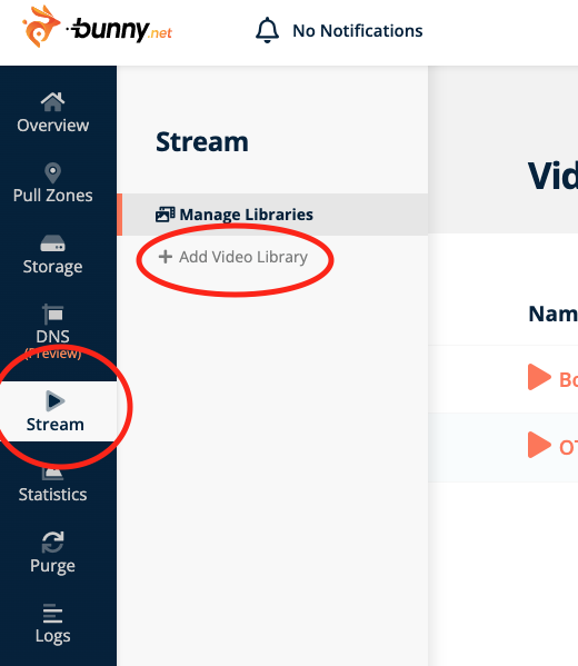 Bunny.net Stream page