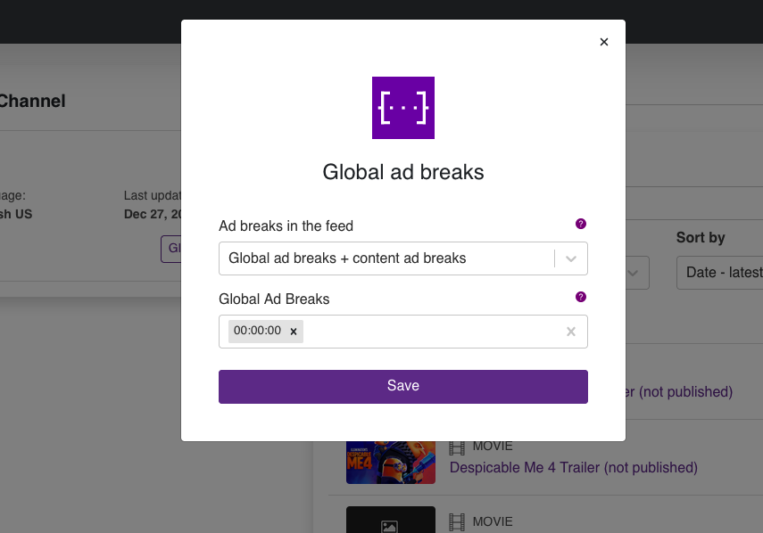OTTfeed Global Ad Breaks Options