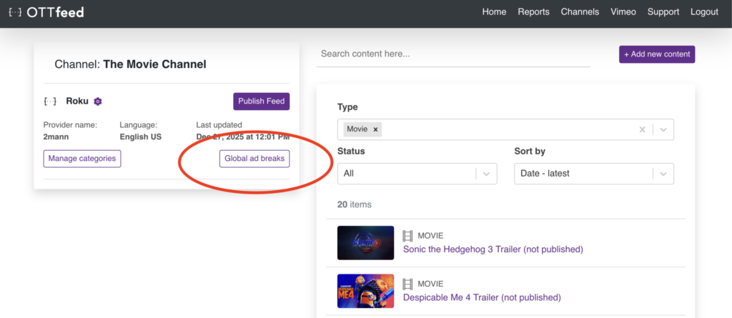 OTTfeed Global Ad Breaks