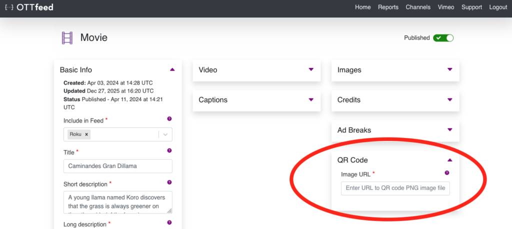 QR code on OTTfeed platform