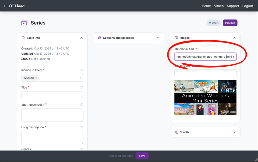 OTTfeed platform, series detail page